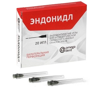 15. Эндодонтические иглы с билатер. перф. Эндонидл 0.4х38мм, 20шт/уп/ Омега