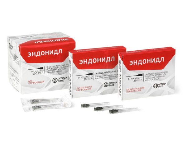 15. Эндодонтические иглы с билатер. перф. Эндонидл 0.4х38мм, 20шт/уп/ Омега